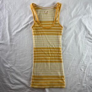 SO Yellow Striped Ribbed Scoop Neck Long Tank Top Womens S Y2k Preppy